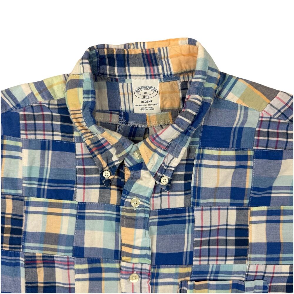 Brooks Brothers 1818 Regent Patchwork Plaid Madras Shirt Men's XL Short Sleeve